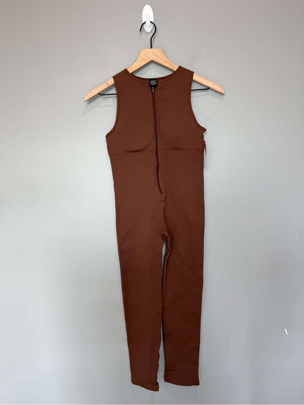 She’s Waisted Brown Ribbed Zip Front Jumpsuit NWT XL/XXL